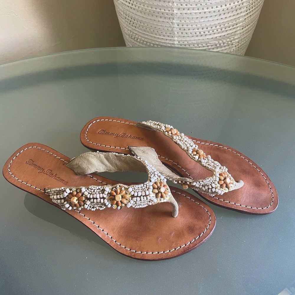 Tommy Bahama Hand Carved Wooden Wedge Sandal